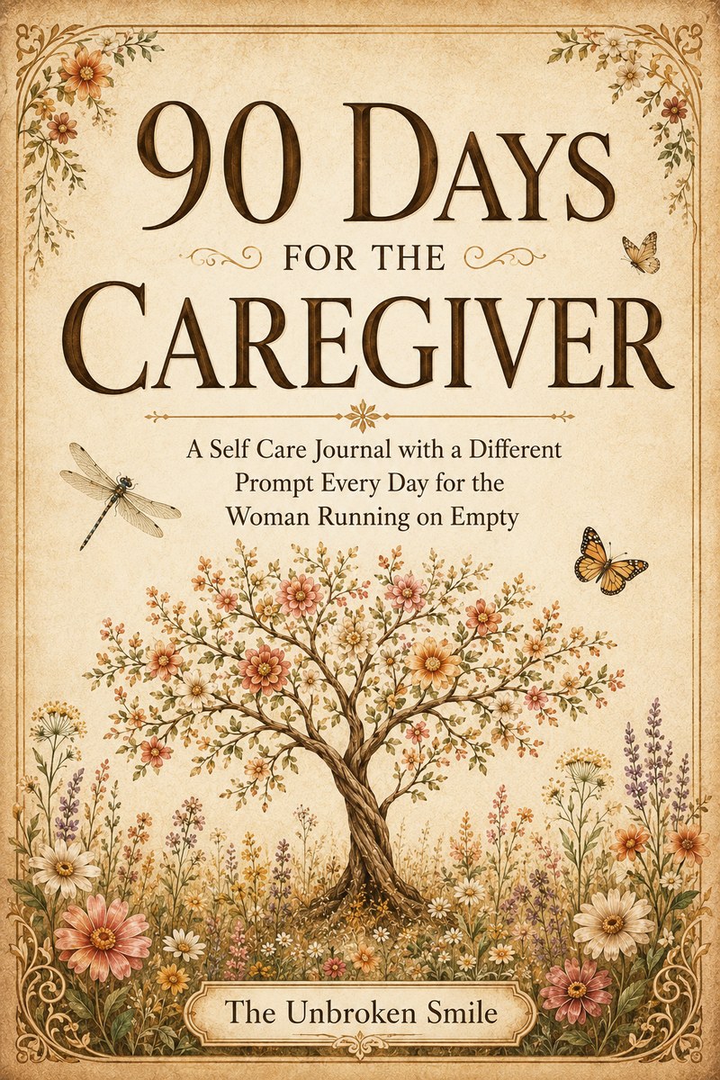 90 Days for the Caregiver, a self care journal with a different prompt every day for the woman running on empty, by The Unbroken Smile