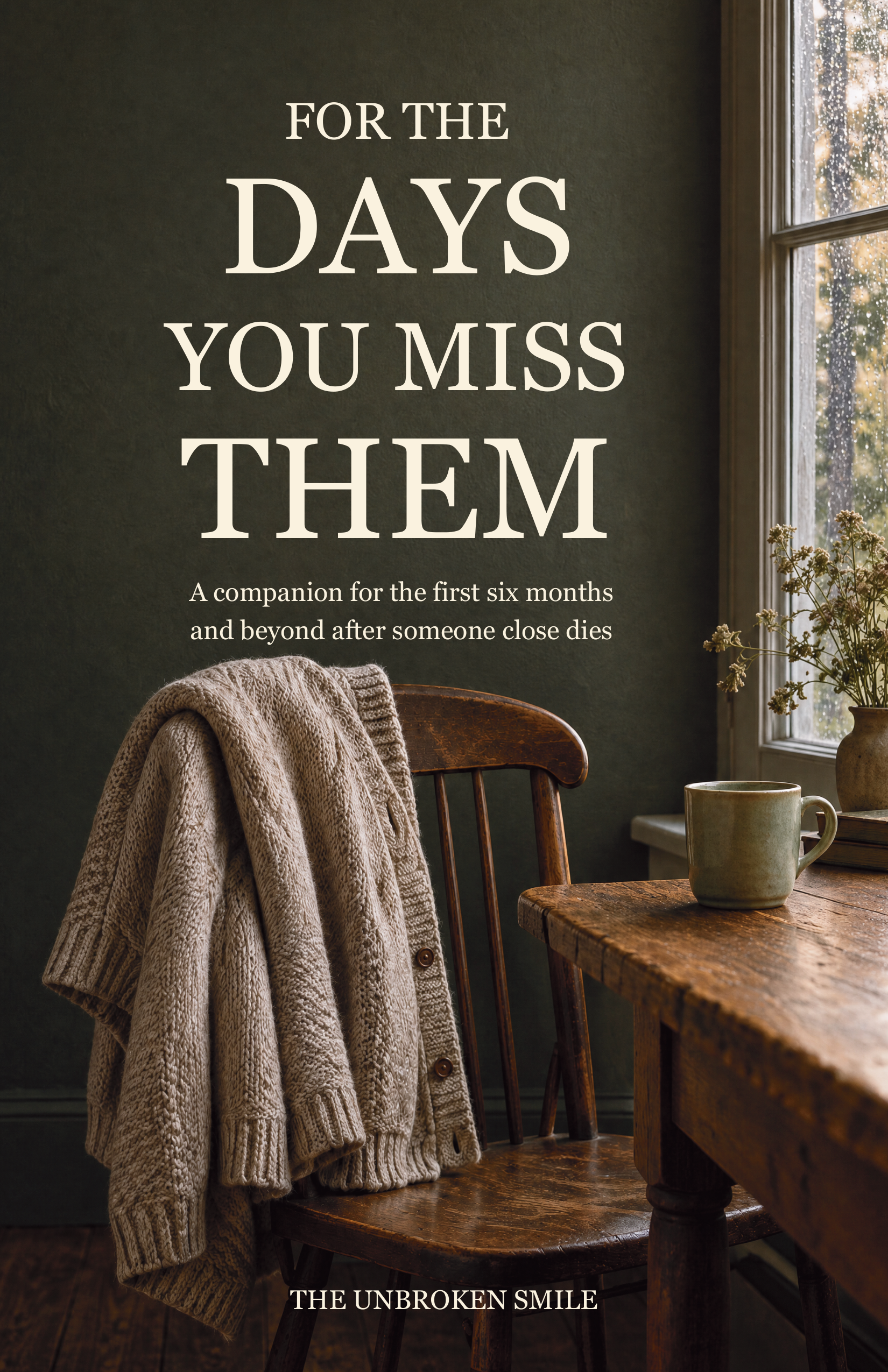 For the Days You Miss Them grief companion cover with a cardigan on a wooden chair, by The Unbroken Smile