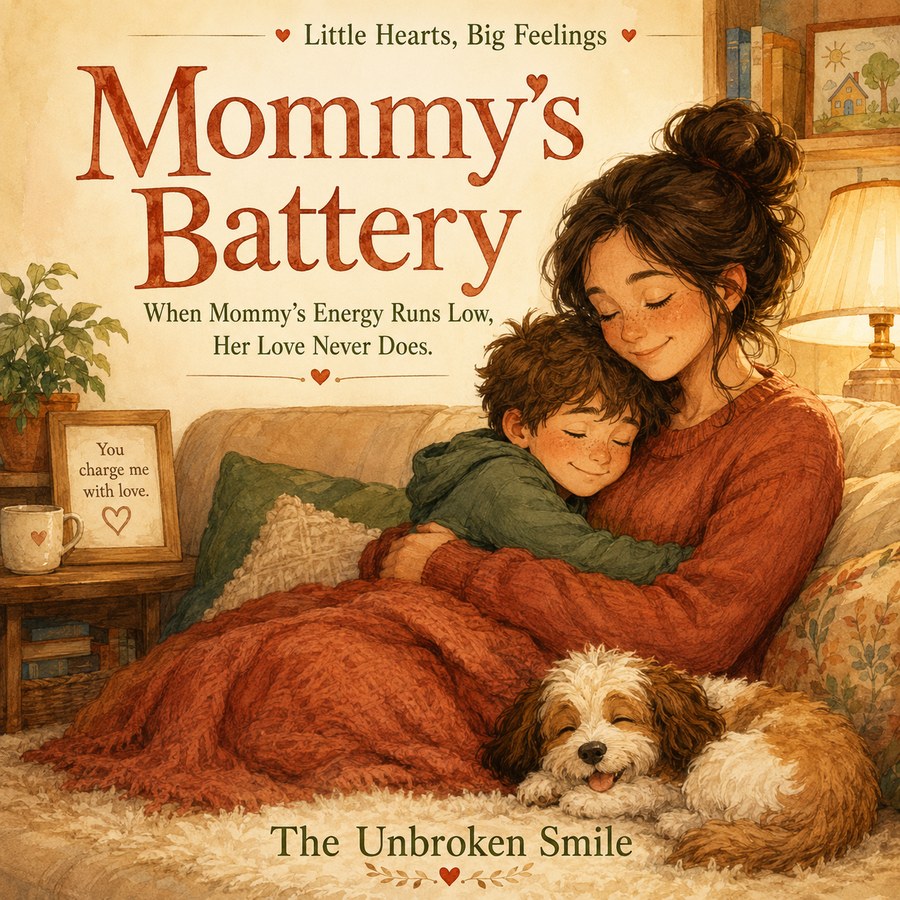 Mommy's Battery, a children's picture book about a parent's chronic fatigue and spoon theory, Book 2 of the Little Hearts Big Feelings series by The Unbroken Smile