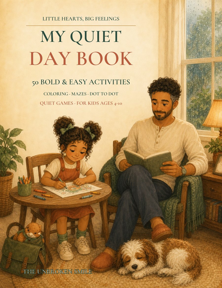 My Quiet Day Book, 50 bold and easy coloring, maze, dot-to-dot, and quiet activities for kids ages 4 to 10, by The Unbroken Smile