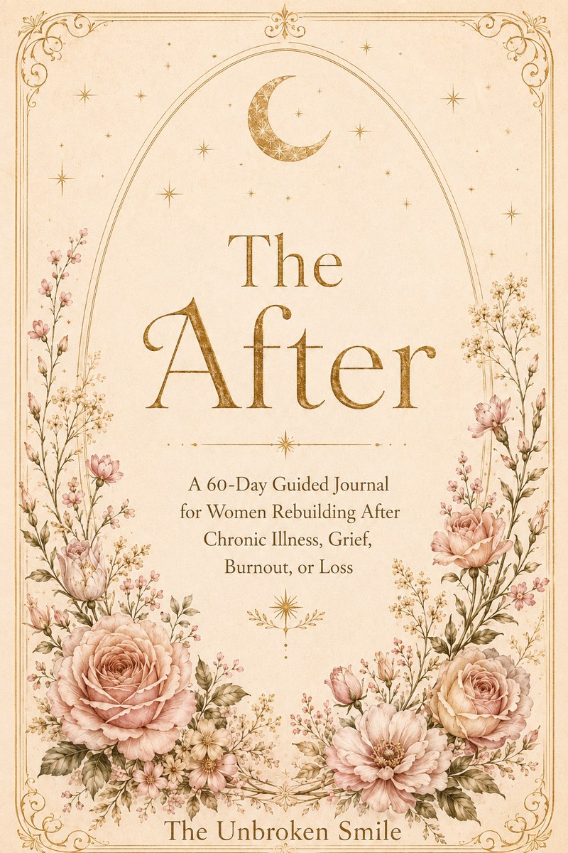 The After 60-Day Guided Journal for Women Rebuilding After Chronic Illness, Grief, Burnout, or Loss, cover by The Unbroken Smile