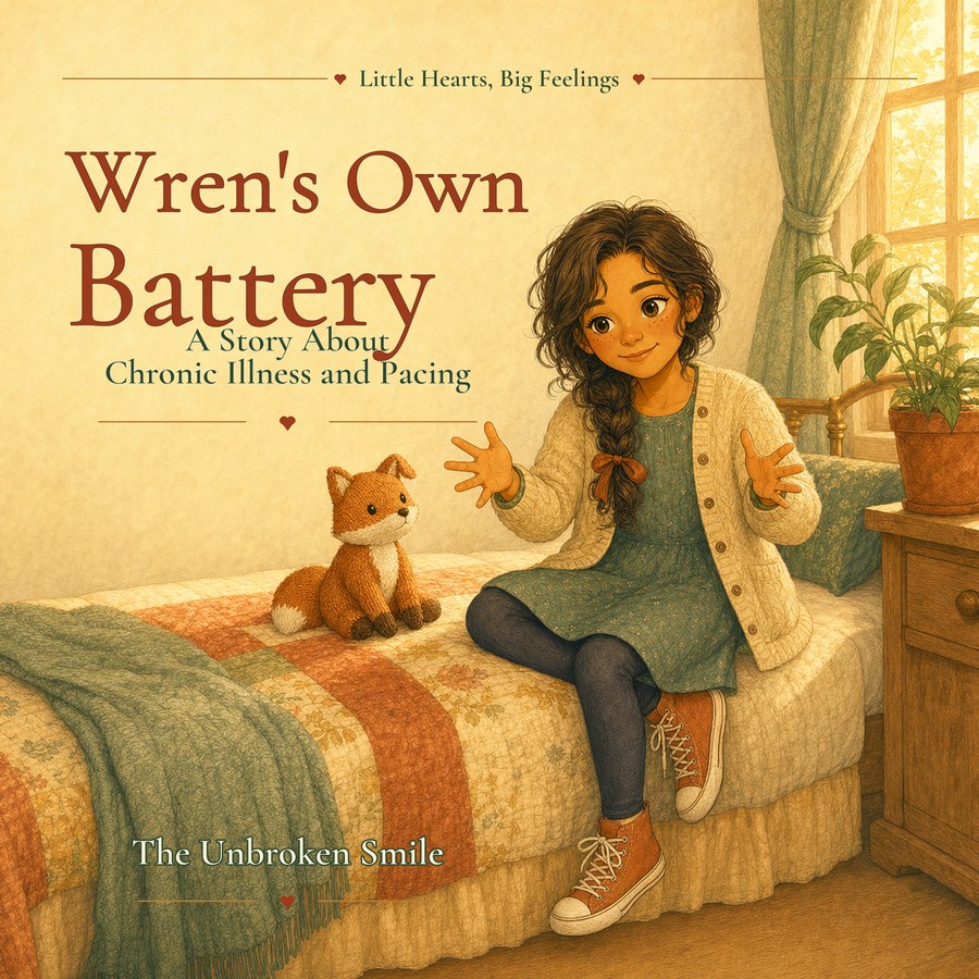 Wren's Own Battery, a story about chronic illness and pacing, Book 8 of the Little Hearts Big Feelings series by The Unbroken Smile