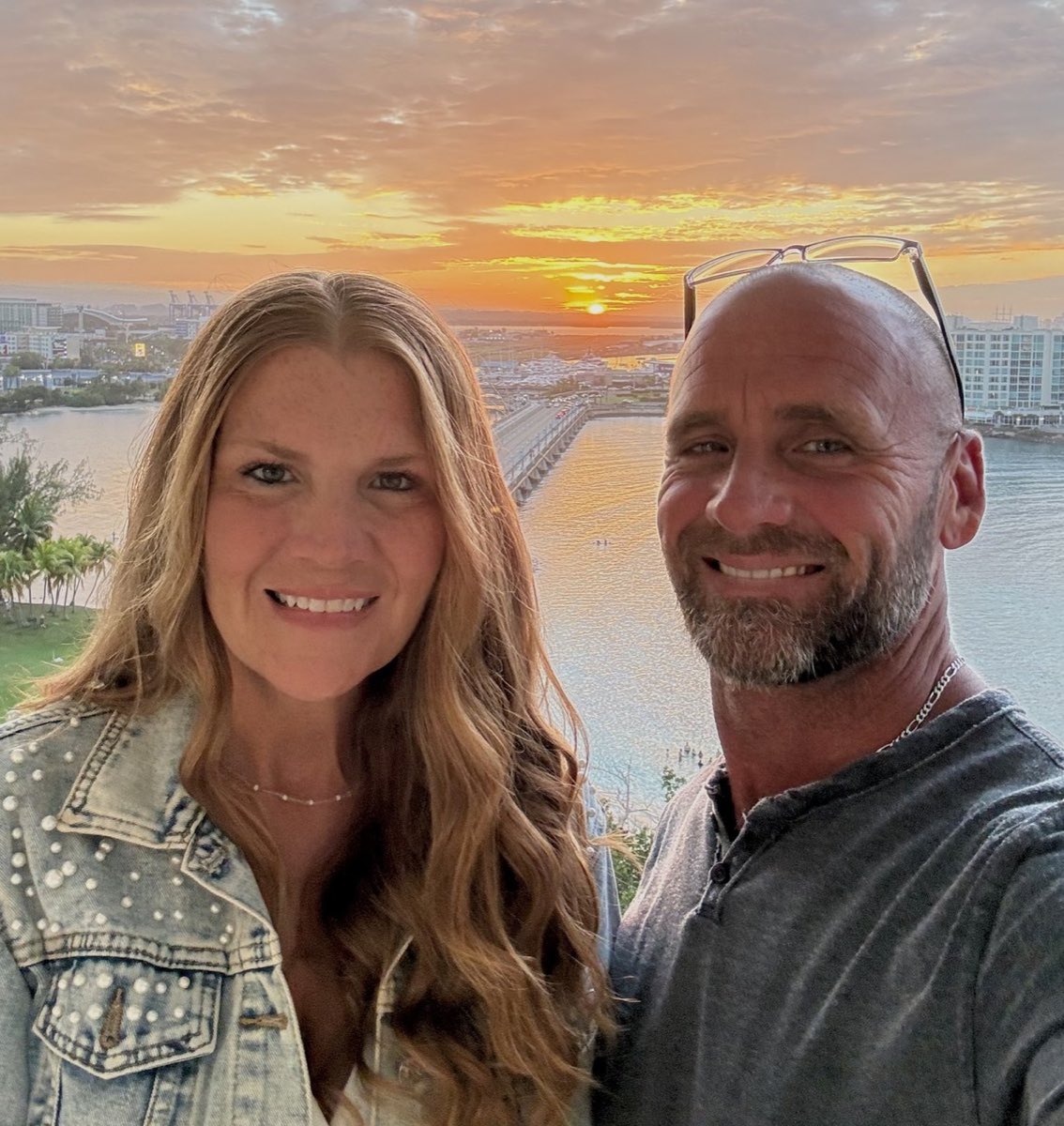 Jill and Aaron together at sunset