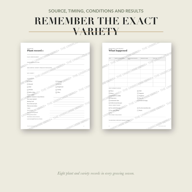 Real plant record pages inside What the Garden Gave Back for tracking exact varieties, sources, planting, growth and harvest notes