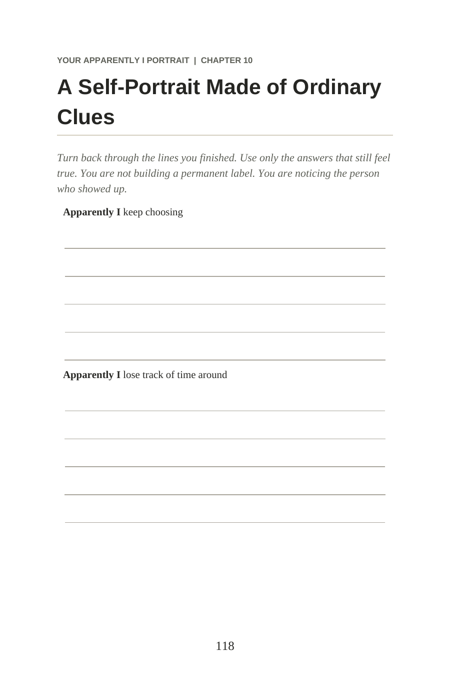 The real A Self-Portrait Made of Ordinary Clues reflection page from Meet Yourself Out There