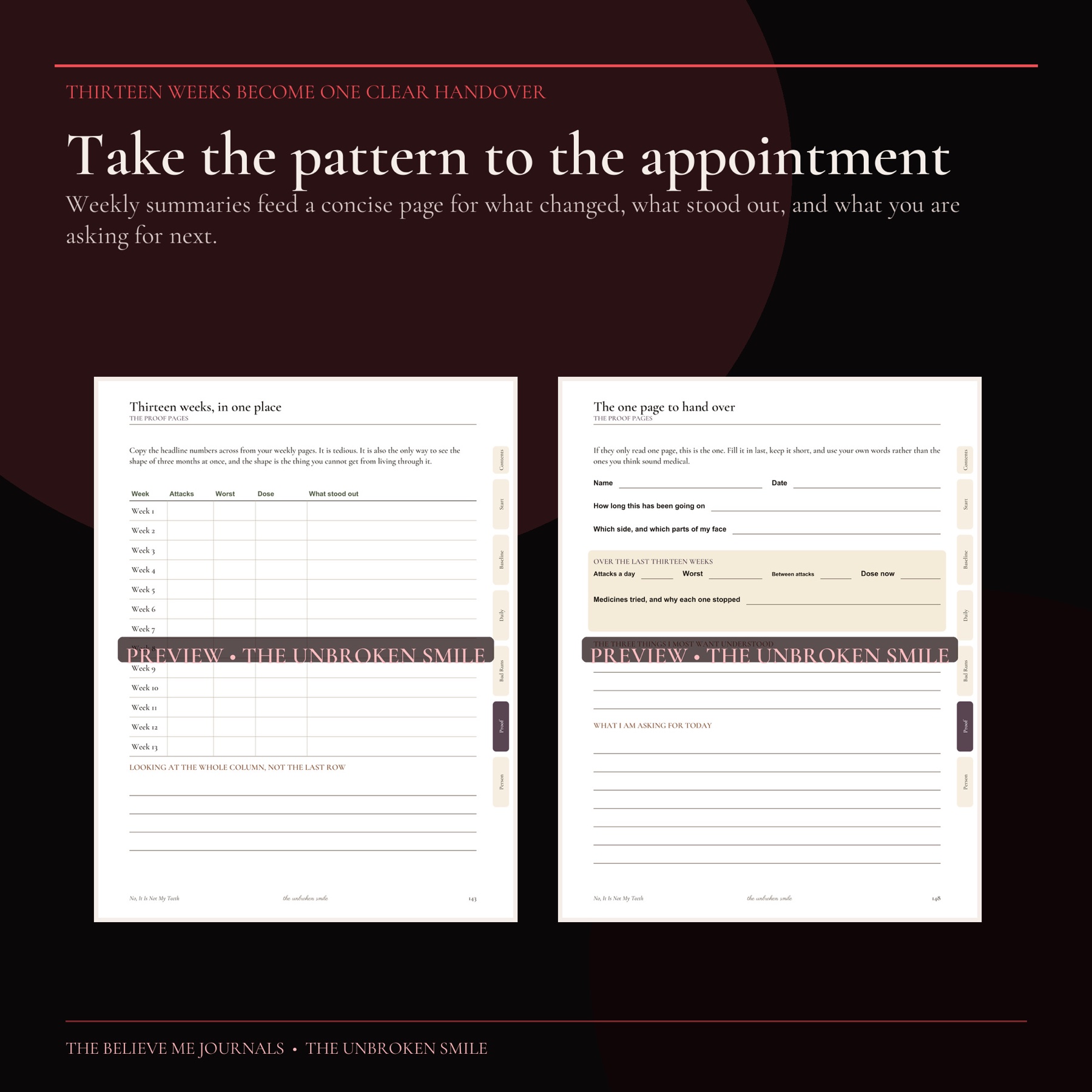 A real appointment handover and pattern summary preview from No, It Is Not My Teeth