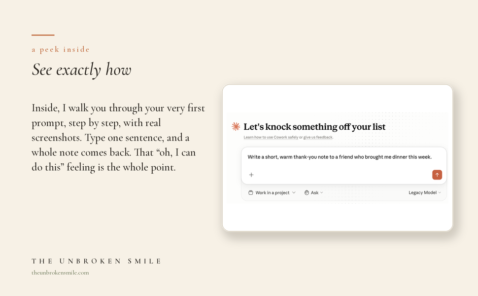 A real peek at the practical pages inside You're Not Too Late